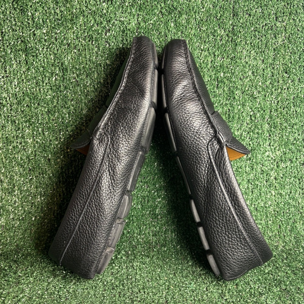 Prada Grained Leather Logo Penny Driving Loafer Luxury Slip On Black Mens Sz 12 - Picture 6 of 9